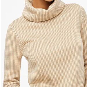 J Crew Women's Houndstooth Sweater Pullover Funnel Neck Winter Beige Plus Size